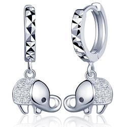 Yumilok Damen Ohrringe Ohrhänger Creolen mit Elefanten 925 Sterling Silber Zirkonia Hypoallergen Ohrschmuck Earrings für Damen Frauen Mädchen von Yumilok