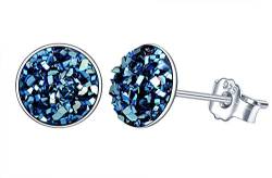 Yumilok Damen Ohrstecker 925 Sterling Silber rund Kristall 8mm blau Gestüt Piercing Ohrringe Ohrschmuck für Damen Mädchen von Yumilok