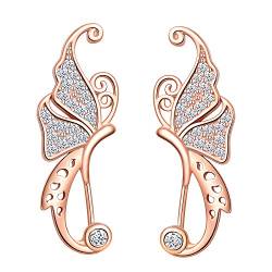 Yumilok Damen Ohrstecker Knorpel Schmuck Ohrklemme Ohrringe Ohrclip 925er Sterling Silber Schmetterling Mädchen-Ohrstecker Roségold Zirkonia von Yumilok