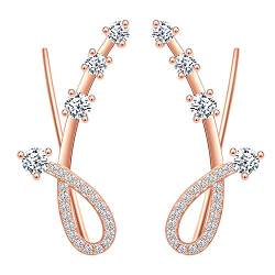 Yumilok Damen Ohrstecker Knorpel Schmuck Ohrklemme Ohrringe Ohrclip 925er Sterling Silber mit Kristall Zirkonia ear cuff für Mädchen Roségold von Yumilok