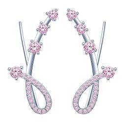 Yumilok Damen Ohrstecker Knorpel Schmuck Ohrklemme Ohrringe Ohrclip 925er Sterling Silber mit Kristall Zirkonia ear cuff für Mädchen rose von Yumilok