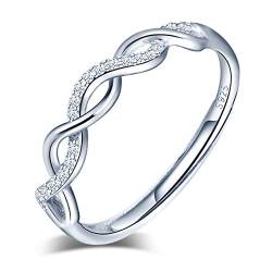 Yumilok Damen-Ring Einstellbar Jahrestag Infinity Unendlichkeit Zirkonia Partnerringe Fingerring Midi Ring Vertrauensring Silber 925 für Frauen Mädchen von Yumilok