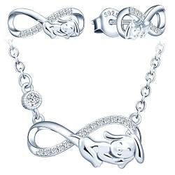 Yumilok Damen Unendlichkeit Kette Hund Damen Halskette 925 Sterling Silber Mädchen mit Anhänger Ohrringe Damen Ohrstecker Damen Schmuck Set für Mädchen von Yumilok