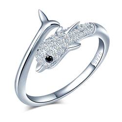 Yumilok Damenring Delfin Ring Zirkonia Ehering Verlobungsring Freundschaftsring Lifestyle-Ring 925 Sterling Silber verstellbar für Damen von Yumilok