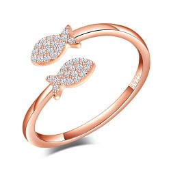 Yumilok Damenring Doppel Fisch Zirkonia Ring Ehering Verlobungsring Freundschaftsring Lifestyle-Ring 925 Sterling Silber verstellbar Rosegold von Yumilok