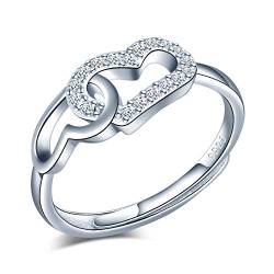 Yumilok Damenring Doppel Herz Ring Zirkonia Ehering Verlobungsring Hochzeit Band Ringe Lifestyle-Ring 925 Sterling Silber verstellbar von Yumilok