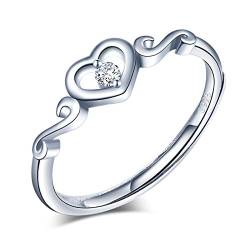 Yumilok Damenring Herz Ring Zirkonia Ehering Verlobungsring Freundschaftsring Lifestyle-Ring 925 Sterling Silber verstellbar für Damen von Yumilok