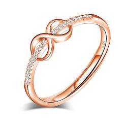 Yumilok Damenring Ring mit Unendlichkeit infinity Ehering Verlobungsring Freundschaftsring Lifestyle-Ring 925 Sterling Silber Rosegold verstellbar von Yumilok