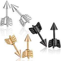 Yumilok Edelstahl Rakete Spike Ohrstecker Piercing Ohrringe Hypoallergen Ohrschmuck für Damen Herren Kinder, 3 Paare(Schwarz, Silber, Gold) von Yumilok