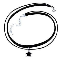 Yumilok Frauen Damen Mädchen Choker Doppel Kette Halskette mit Stern Anhänger Choker Halskette Halsband Schwarz Seil Leder von Yumilok