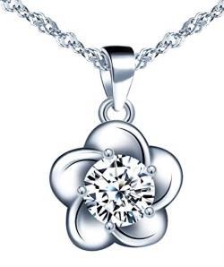 Yumilok Kette Damen Halskette Blumen 925 Sterling Silber mit Anhänger Zirkonia 45CM Kettenlänge Geschenk für Mama Frau Freundin von Yumilok