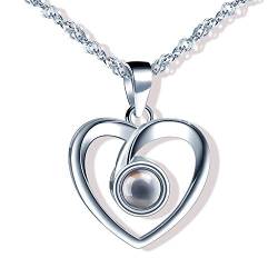 Yumilok Kette Damen Halskette Herz 100 Sprachen Ich Liebe Dich Hochzeits 925 Sterling Silber mit Anhänger Geschenk für Mama Frau Freundin von Yumilok