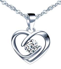 Yumilok Kette Damen Halskette Herz 925 Sterling Silber mit Anhänger Zirkonia 45CM Kettenlänge Geschenk für Mama Frau Freundin von Yumilok