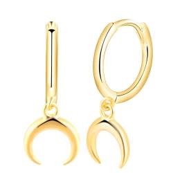 Yumilok Mond Creolen Ohrringe 925 Sterling Silber Klein Kreolen Ball Huggie Hoops Knorpel Ohrringe Hängend für Damen Mädchen Gold von Yumilok