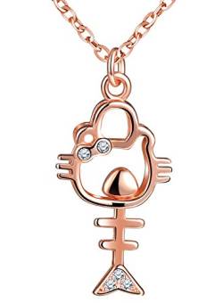 Yumilok Roségold 925 Sterling Silber Zirkonia Katze Gräte Anhänger Halskette Verstellbare Kette mit Anhänger für Damen Mädchen von Yumilok