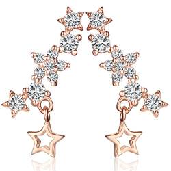 Yumilok Roségold 925 Sterling Silber Zirkonia Sterne Ohrklemme Ohrstecker Ohrhänger Ohrringe Ohrschmuck Ear Cuffs für Damen Frauen Mädchen von Yumilok