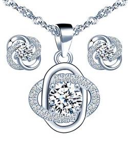 Yumilok Schmuckset Damen Halskette Ohrringe Kette Set 925 Sterling Silber Blumen Zirkonia Geschenk für Mama Frau Freundin von Yumilok