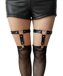 Women Girl Leather Garters Sexy Heart Leg Garter Belt Kawaii Punk Rock Anti-Slip Clips Elastic Garter 2pcs (Coffee, Adjustable:11.81-21.65") von YunPeng