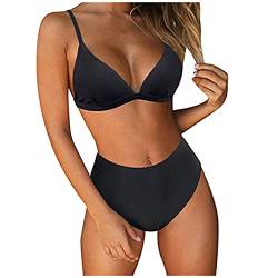 YunYoud Damen Bikini Set V Ausschnitt Riemchen Bikini Bademode Bandeau Tierdruck Zweiteiliger Badeanzug Swimsuit Einfarbig Tankini Oberteil Hochtaillierte Shorts Badeanzug von YunYoud