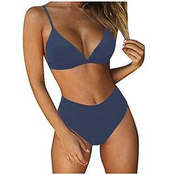 YunYoud Damen Bikini Set V Ausschnitt Riemchen Bikini Bademode Bandeau Tierdruck Zweiteiliger Badeanzug Swimsuit Einfarbig Tankini Oberteil Hochtaillierte Shorts Badeanzug von YunYoud