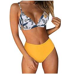 YunYoud Damen Bikini Set V Ausschnitt Riemchen Bikini Bademode Bandeau Tierdruck Zweiteiliger Badeanzug Swimsuit Einfarbig Tankini Oberteil Hochtaillierte Shorts Badeanzug von YunYoud