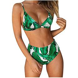 YunYoud Damen Bikini Set Wickeloptik Lace Up Bikini Bademode Blumenmuster Zweiteiliger Badeanzug Swimsuit High Waist Halfter Vintage Bikini Set Damen Strand von YunYoud