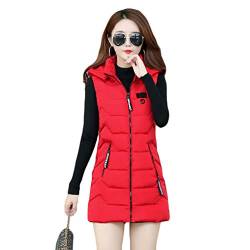 Yuncai Damen Winter Weste Outdoor Steppweste mit Kapuze Frauen Lang Ärmellos Parka Mode Vest Outwear (Rot, Asia L) von Yuncai