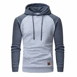 Yundobop Herren Pullover Hoodies Plaid Jacquard Langarm Kordelzug Hipster Casual Hooded Sweatshirts mit Kanga Taschen, Hellgrau/Grau, Large von Yundobop