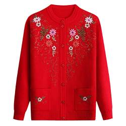Damen-Strickjacke, Übergröße, Stickerei-Pullover, Mäntel, Big Red, XX-Large von Yuntanu