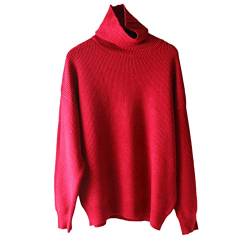 Yuntanu Damen Wollpullover Herbst Winter Warm Rollkragen Casual Lose Oversized Pullover Top, rot, One size von Yuntanu