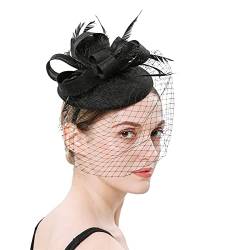 1920er Accessoires Damen 20er Stirnband Damen Hüte für Damen Fascinators Damen Pillbox Blumenhut für Tea Party Cocktail Hochzeit Kirche Gatsby Accessoires Damen (Black, One Size) von Yunyahe