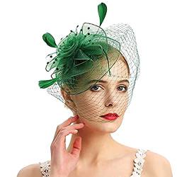 1920er Accessoires Damen 20er Stirnband Damen Hüte für Damen Fascinators Damen Pillbox Blumenhut für Tea Party Cocktail Hochzeit Kirche Gatsby Accessoires Damen (Green, One Size) von Yunyahe