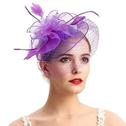 1920er Accessoires Damen 20er Stirnband Damen Hüte für Damen Fascinators Damen Pillbox Blumenhut für Tea Party Cocktail Hochzeit Kirche Gatsby Accessoires Damen (Purple, One Size) von Yunyahe