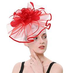 1920er Accessoires Damen 20er Stirnband Damen Hüte für Frauen Fascinators Blumenhut für Teeparty, Cocktail, Hochzeit, Kirche, doppelte Verwendung von Haarspangen und Reifen Gatsby (Red, One Size) von Yunyahe