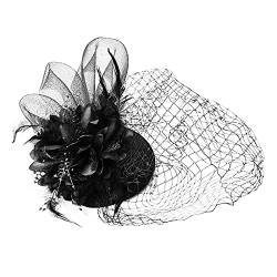 20er Jahre Accessoires Gatsby Accessoires Damen Fascinators für Frauen Tea Party Stirnband Hut Mesh Federn Haarspange für Hochzeit Cocktail und Kirche Pfau Haarschmuck 20er Jahre (Black, One Size) von Yunyahe