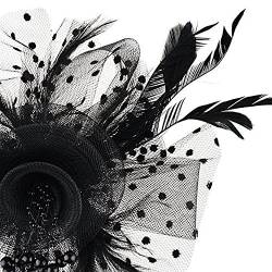 20er Jahre Accessoires Gatsby Accessoires Damen Federn Hut Kopfbedeckung Mesh Haarband Party Cocktail Frauen Teeblumenbraut Zubehör Pfau Haarschmuck 20er Jahre Accessoires (Black, One Size) von Yunyahe