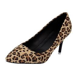 Schuhe Damen Pumps Damen Leopardenmuster bedrucktes Spitze dünne High Heels Einzelschuhe Diabetiker Schuhe Klett Damen (Brown, 38) von Yunyahe