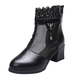 Yunyahe Boots Damen Stiefeletten Damen Damen Sexy Strass Spitze Mode Hohl Mesh Rücken Reißverschluss Dicke High Heel Booties Sexy 42 (Black, 41) von Yunyahe