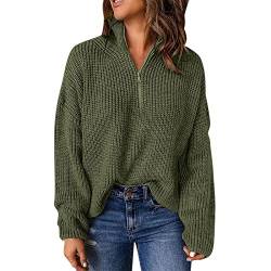 Yunyahe Cardigan Damen Sommer Strickpullover Damen Pullover für Frauen Kint Langarm 1/4 Reißverschluss Pullover Rollkragenpullover für Frauen Damen Strickjacke Rot (Green, XXL) von Yunyahe