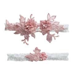 Yunyuebridal Hochzeit Strumpfband Set für Braut Spitze Blume Applikationen Braut Bein Strumpfband Wurf Tüll Set 2 Stück, Dusty Rose, Einheitsgröße von Yunyuebridal