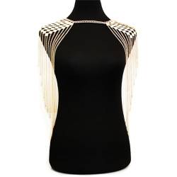 Körperkette mit Quaste Gold Körper Schmuck Frauen Kettenschmuck Schulter Kette Bikini Partykette Schulterkette Tassels Halskette Schmuck Kleid Hochzeitskleid Deko von Yurosiay