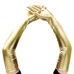 Yurosiay Damen Lang Handschuhe Glänzende Lackleder Handschuhe Elastische Ellenbogen Handschuhe Mode Sexy Handschuhe Metallic Tanzhandschuhe Lang Opernhandschuhe Abendhandschuhe 54cm Gold von Yurosiay