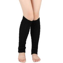 Yurosiay Damen Lang Strick Beinstulpen Winter Gestrickte Beinwärmer Stulpen Wolle Stretch Legwarmer Häkelarbeit Stiefel Stulpen Bunt Gestrickte Warmer Stulpen für Damen Mädchen 40CM Schwarz von Yurosiay