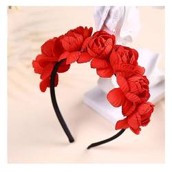 Yurosiay Rosen Haarreifen Braut Blumen Stirnbänder Elegant Haarreif Rosen Hochzeit Blumenkrone Braut Haarband Rosen Kopfband Blumen Haarschmuck für Mädchen Braut Hochzeit Festival Party Rot 1# von Yurosiay