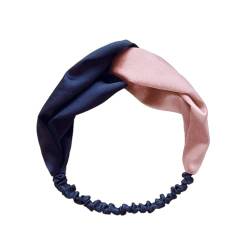 Yurosiay Seide Stirnbänder für Frauen Elastisch Haarbänder 100% Maulbeerseide Haarschmuck Headwraps Stilvoll Kopfwickel Kopftuch für Make-up Duschen Yoga Sport,Colour-Blocking Marineblau+Rosa von Yurosiay