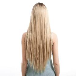 Yusat Vordere Spitzenperücke mit Pony, Langes, Glattes, Blondes Haar, Synthetisches, Hitzebeständiges Faserhaar für Frauen, 70 Cm, MQF288 1 von Yusat