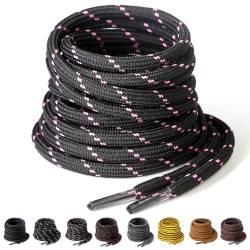 Yusimu Schwarz/Rosa Runde Schnürsenkel, Ø4.5 mm Dicke, Reißfeste Ersatzschnürsenkel für Arbeitsschuhe, Wanderschuhe & Stiefel, inklusive Shoe Boot Laces, Lang 130cm - 2 Paare von Yusimu