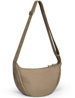 Yuson Girl Damen Halbmond Crossbody Schultertasche Hobo Crossbody Bag Nylon Halbmond Tasche Einfarbige Tragbare Halfmoon Bag Umhängetasche Damen mit Verstellbarer Schultergurt(Khaki) von Yuson Girl