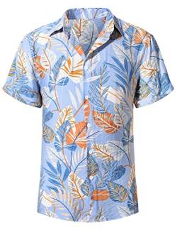 Yuson Girl Hawaii Hemd Männer Funky Hawaiihemd Herren Kurzarm Casual Floral Blumenmuster Hawaiihemd Unisex Button Down Baumwolle Sommerhemd Aloha Bedruckter Strand Beilaufig Hawaii Hemd(Hellblau, L) von Yuson Girl