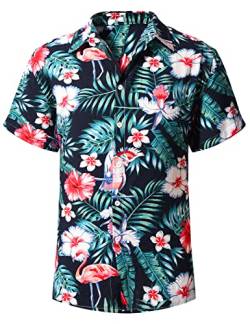 Yuson Girl Hawaii Hemd Männer Funky Hawaiihemd Herren Kurzarm Casual Floral Blumenmuster Hawaiihemd Unisex Button Down Baumwolle Sommerhemd Aloha Bedruckter Strand Beilaufig Hawaii Hemd(Schwarz, L) von Yuson Girl